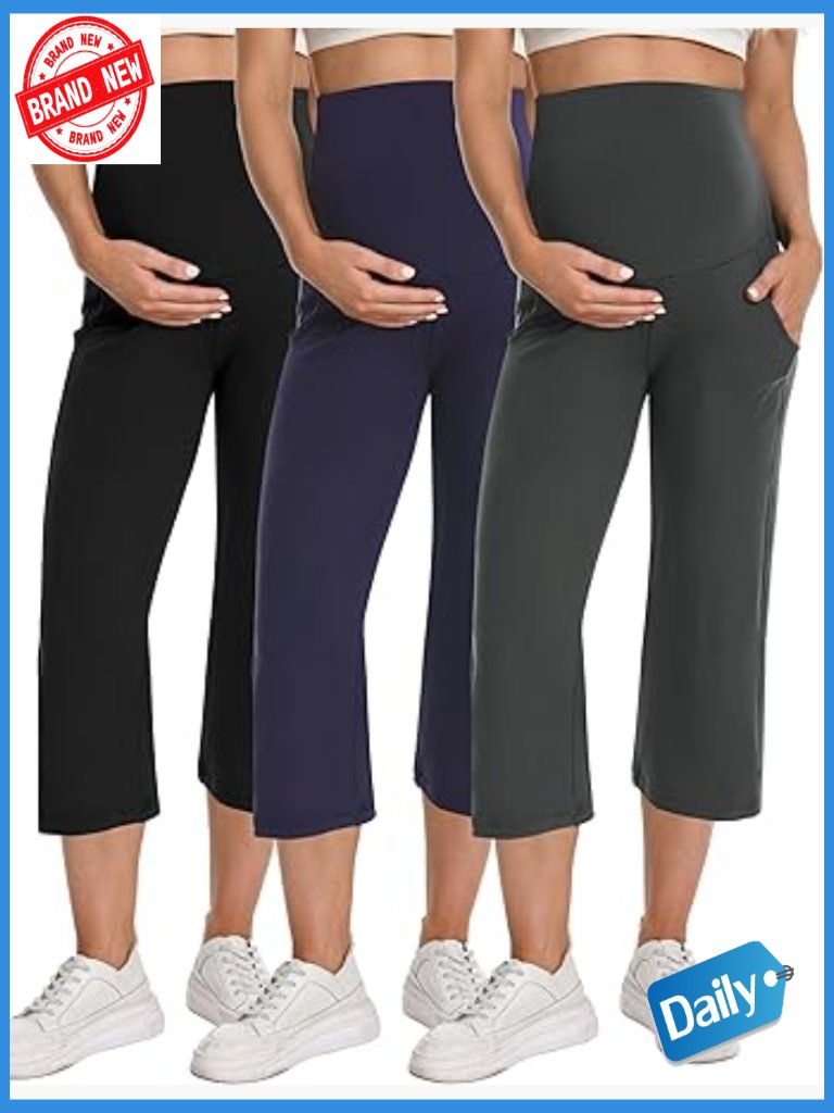 Wide Leg Cropped Yoga Pants With Pockets Maternity Capris